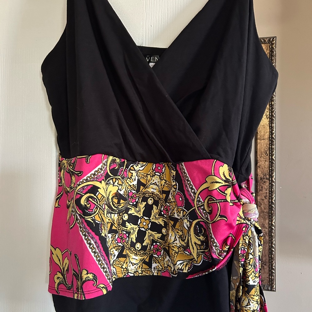 VENUS Black and Pink Wrap Blouse